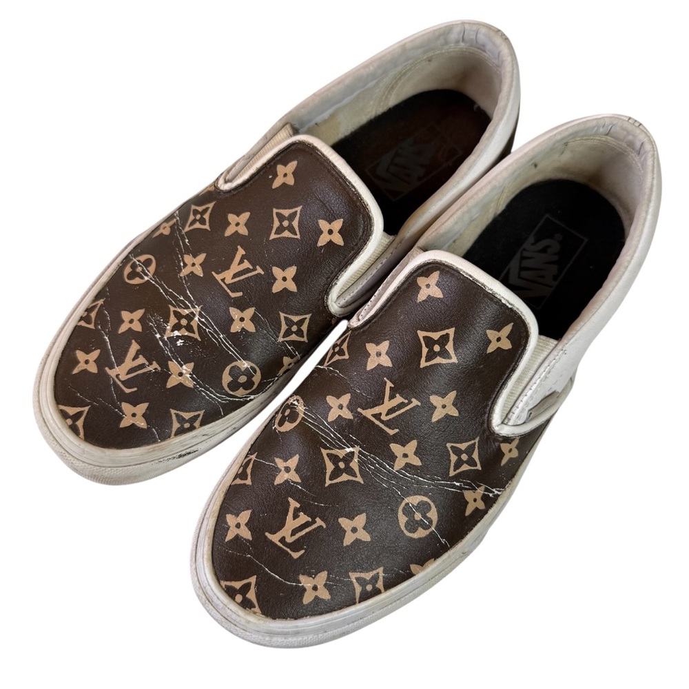 Custom Vans Slip-ons w/LV paint/print Louis Vuitton